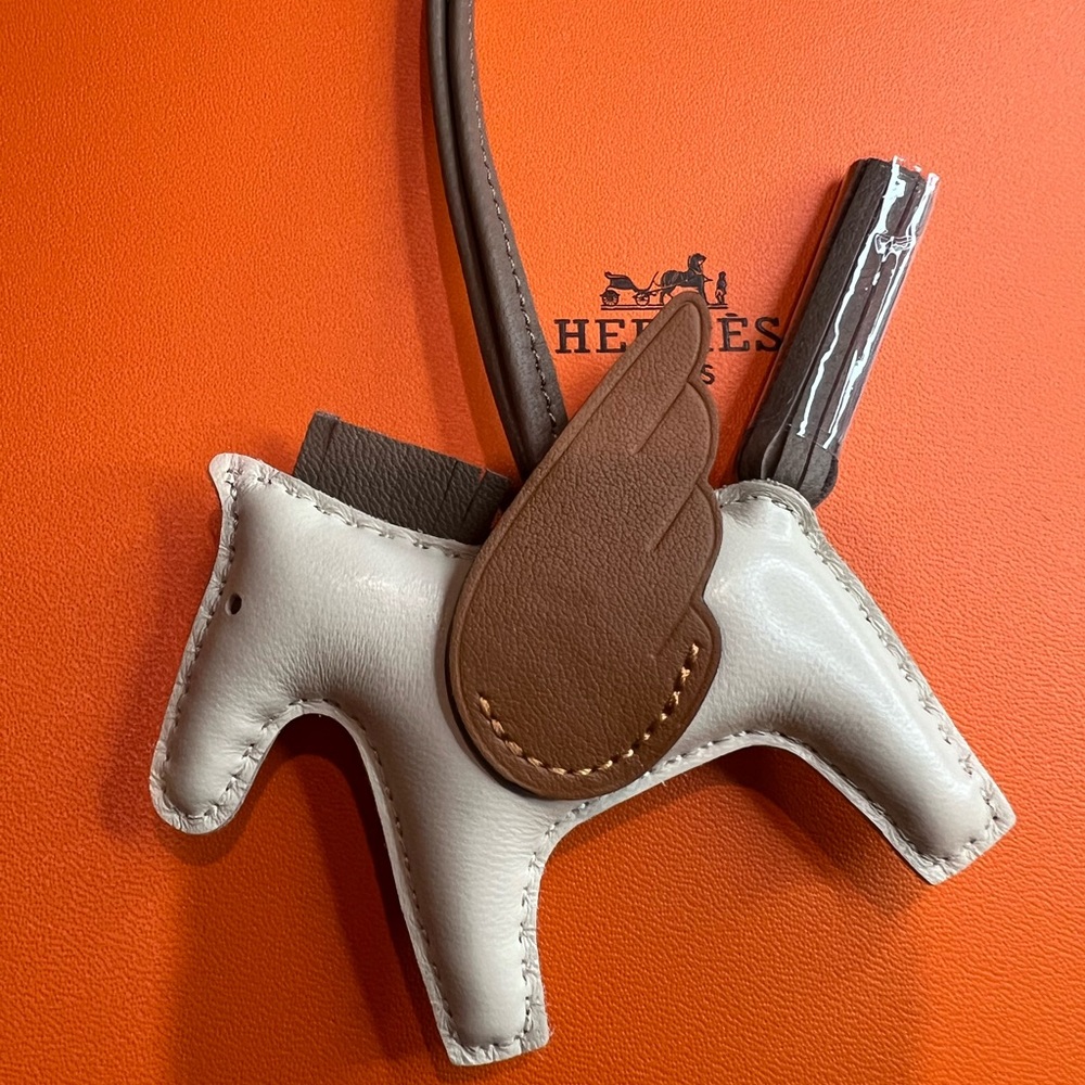 Lambskin Horse Pegasus Bag Charm in Cream and Brown